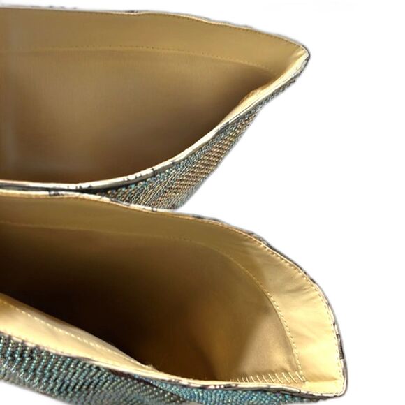 Rhinestone Wedge Boots Sz 11 Lips Print Knee High Pointed Toe Sparkle Glam - Picture 6 of 13